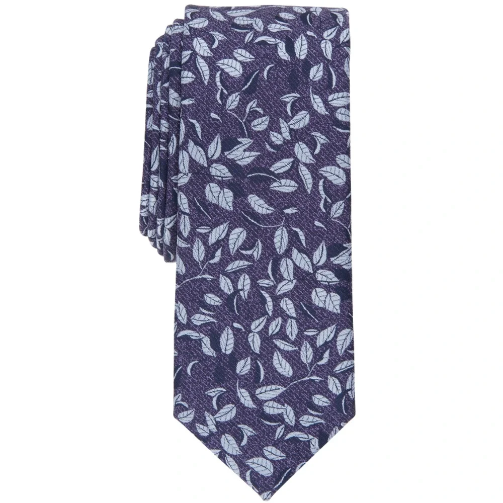 Bar III Men's Dore Leaf Print Skinny Tie Purple One Size 1645